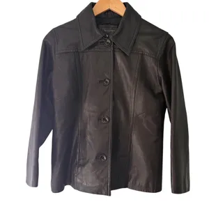 Banana Republic Vintage 1990s Black Leather Jacket Women's Small thumbnail 1