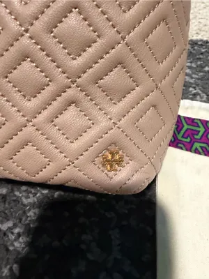 Tory Burch Quilted Taupe Tote Bag with Gold Hardware thumbnail 4