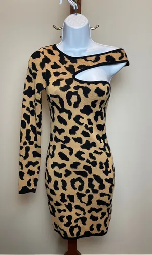 Love Always Dress Size S Leopard One‑Shoulder Bodycon Mini Cutout New With Tag thumbnail 1