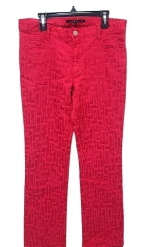 Theory Jeans Straight‎ Leg Geometric Red Denim Size 6 thumbnail 1