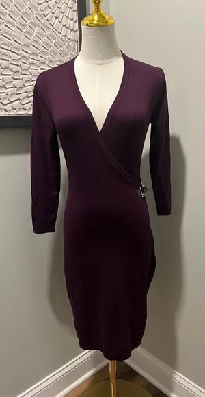 Calvin Klein Plum Wrap-Style Midi Dress thumbnail 1