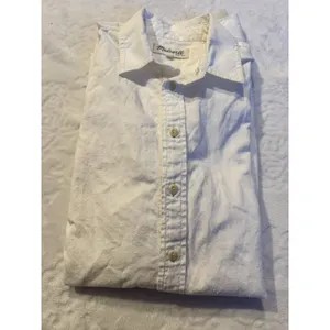 Madewell The Linen Blend Shirt Sz Medium White Button Up Classic Core Side Slit thumbnail 3