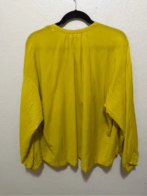 DÔEN Jane Top Yellow Green Organic Cotton Viscose Blouse Size Medium thumbnail 2