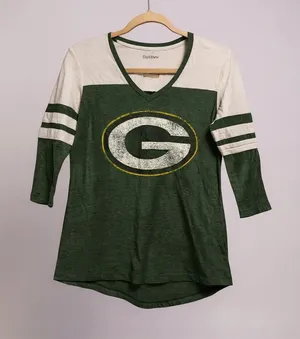 Fanatics Womens Green Bay Packers V Neck 3/4 Sleeve Shirt‎ Size S thumbnail 1