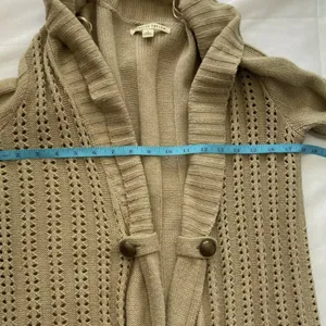 Carolyn‎ Taylor Open Front Tan Open Knit Button Detail Long Sleeve Bell Sz Small thumbnail 10