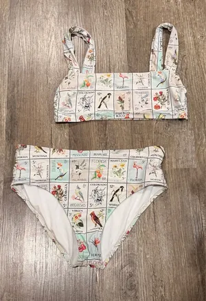ANTONIO MELANI White Two-Piece Bikini with Pastel Nature Stamp Print thumbnail 1