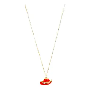 Red Cowboy Hat Pendant Necklace One Size thumbnail 2