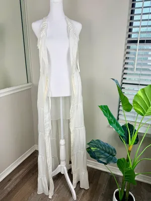 A.Peach White Boho Maxi Dress Womens Large Lace Button Front thumbnail 7