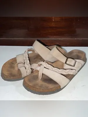 Women's Neutral Braided Strap Cork Footbed Sandals Size 6 thumbnail 2