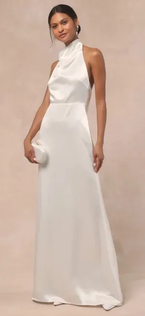 Lulus white satin halter backless maxi dress thumbnail 1