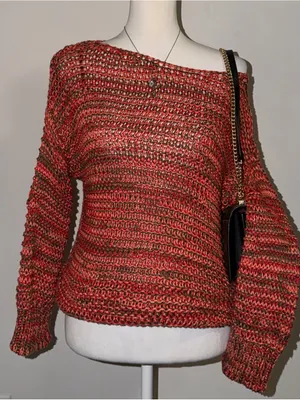 2000s vintage style whimsical bohemian orange marled knitted sweater thumbnail 1