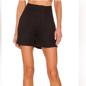 FREE PEOPLE Chelsea Shorts Tailored Linen Pleated Relaxed‎ Black ize 6 thumbnail 2