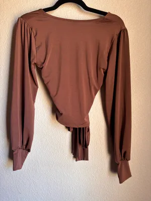 Brown long sleeve wrap top western boho party thumbnail 2