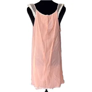 VTG THRASHED 50s 60s Peach Sheer Chiffon Nighty Coquette Grunge‎ Glam Babydoll thumbnail 8