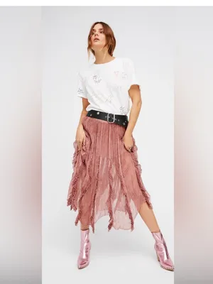 Free People‎ Follow Me Ruffle Skirt size 12 Boho Flowy Airy Ruffle Romantic thumbnail 15