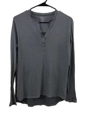 Majestic Filatures Top Womens Size 3 Grey Cotton Cashmere Silk Back Split Neck thumbnail 1