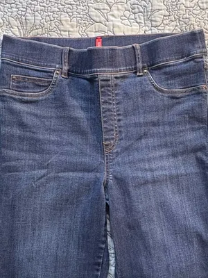 💥SPANX Pull On Flare Jeans Dark Wash High Rise Stretch Denim Size M🧡 thumbnail 5