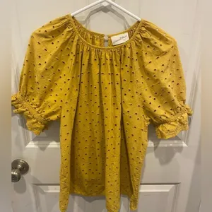 Universal Thread Womens‎ Mustard Yellow Eyelet Puff Sleeve Blouse Top Large L thumbnail 2