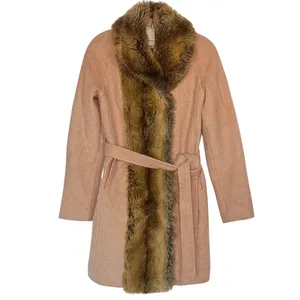 Anthropologie Elevenses Divna Wool Coat Faux Fur Collar & Trim Size 0 Blush Pink thumbnail 3