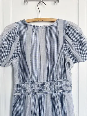 Anthropologie • The Somerset Gingham Mini Dress blue white checked cotton ruffle thumbnail 14