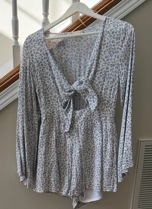 Altar'd State Gray Leopard Print Romper thumbnail 1