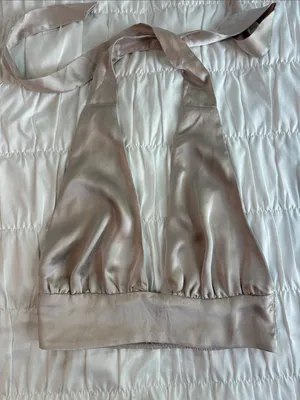 Garage Satin Halter Crop Top in Taupe thumbnail 1