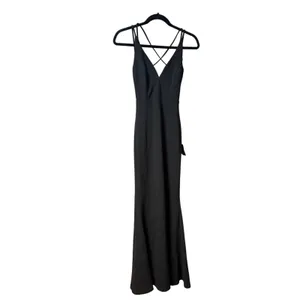 Lulus Black Maxi Dress XS V-Neck Crisscross Back‎ Mermaid Gown NWT thumbnail 3