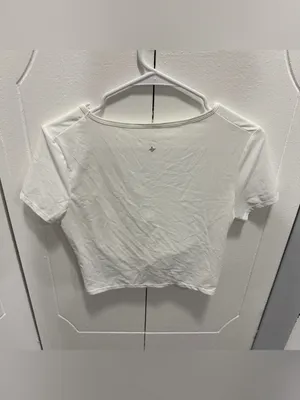 NWOT Halara White Square Neck Short Sleeve Ruched Cropped Top thumbnail 4