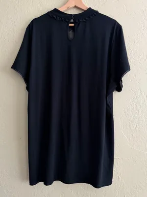 Hot Topic Black Short Sleeve Top with Mesh Yoke and Ring Accent thumbnail 2