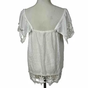 Roxy Crochet Lace Swiss Dot Top Womens Small White Off Shoulder Boho Peasant‎ thumbnail 6