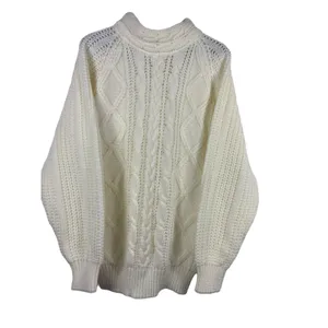 VTG 90s Carriage Court Cable Knit Sweater M Relaxed Fit Ivory Cream Mock Neck thumbnail 3