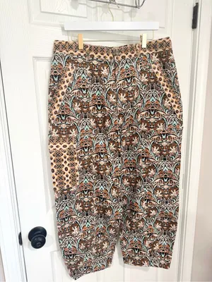 Anthropologie Paisley Corduroy Barrel Pants Size 14 Cotton Artsy Boho Cropped thumbnail 7
