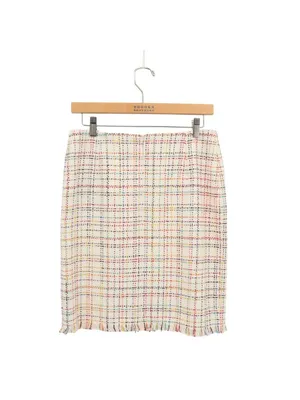 Akris Punto Tweed Ivory Fringe Hem Metallic Lurex Pencil Mini Skirt 4 thumbnail 7