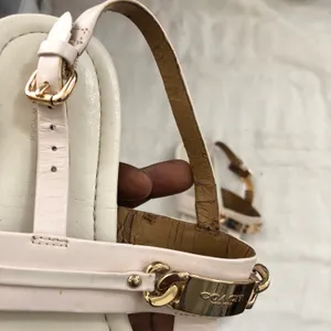 Coach Patent Leather T-Strap Logo Plate Caterine Sandals Light Beige Size 8 thumbnail 4