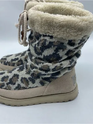 Skechers Womens Slip On Brown Mid-Calf Knit Cold Weather Boots Leopard 6 Animal thumbnail 8