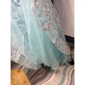 Morrell Maxie Size 4 Aqua White Floral Lace Off‎ Shoulder Formal Gown thumbnail 13