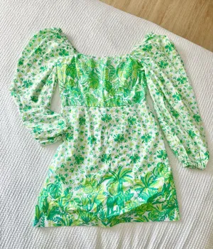 Estelí mini palm print cotton long sleeve dress thumbnail 1