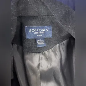 Sonoma Wool Coat Pea Coat Double Breasted Jacket Classic‎ Black L thumbnail 2