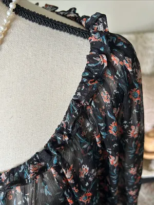 Natural life, black sheer floral BoHo cottage peasant, 3/4 sleeve blouse top XL thumbnail 10