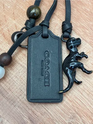 Coach Heritage Black Leather Loop Charm Keychain with Beads, Rexy Dinosaur, Dice thumbnail 8