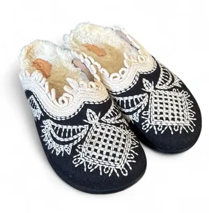 Free People Walden Mule Faux Fur Embroidered Clog Black & Cream Boho Size 37 thumbnail 1