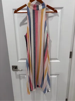 Anthropologie Cloth & Stone Multi-Stripe Halter Dress -size‎ Medium thumbnail 2