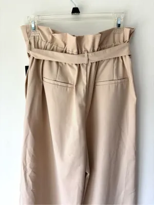 Zara Basic Tan Beige Paperbag Waist Wide-leg Trouser Pants Business Professional thumbnail 7