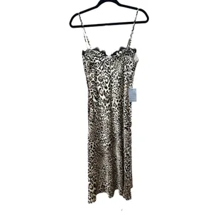 ASTR NWT The Label Leopard Print Lace Trim Midi Slip Dress Satin Size Medium thumbnail 5