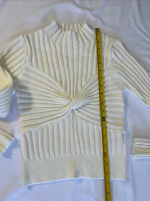 GB girls Cream Ribbed Twist-Front Mock Neck Sweater thumbnail 3