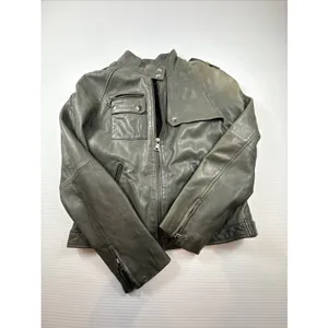 Banana Republic 100% Leather Women S Green Soft Jacket Moto Discolored thumbnail 10