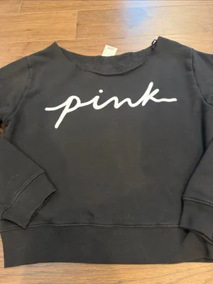 PINK Victoria's Secret Off-Shoulder Black Sweatshirt Medium - C28-013 thumbnail 5
