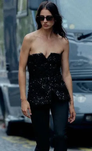 ZARA Fringe and Sequin Bustier Top thumbnail 1