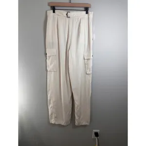 Banana Republic Tencel Wide Leg Cargo Pants Off‎ White High Rise 8 635698-00 thumbnail 6