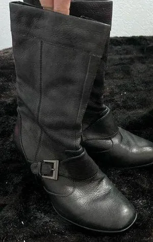 Born Mid Calf Riding Boot Women's Sz 6 Black Patent Leather Zip Outdoor thumbnail 1